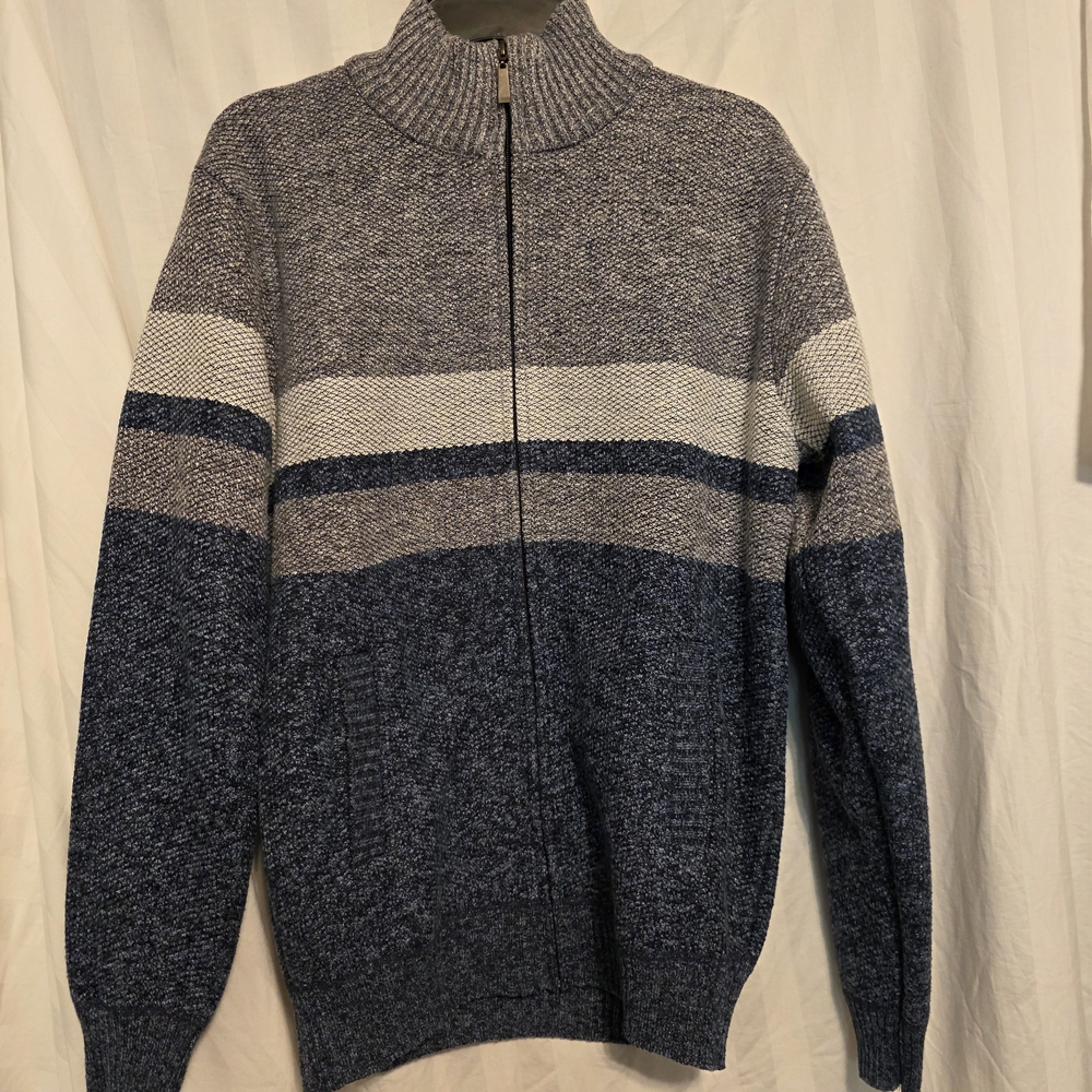 Men's Blue and Gray Full-Zip Sweater